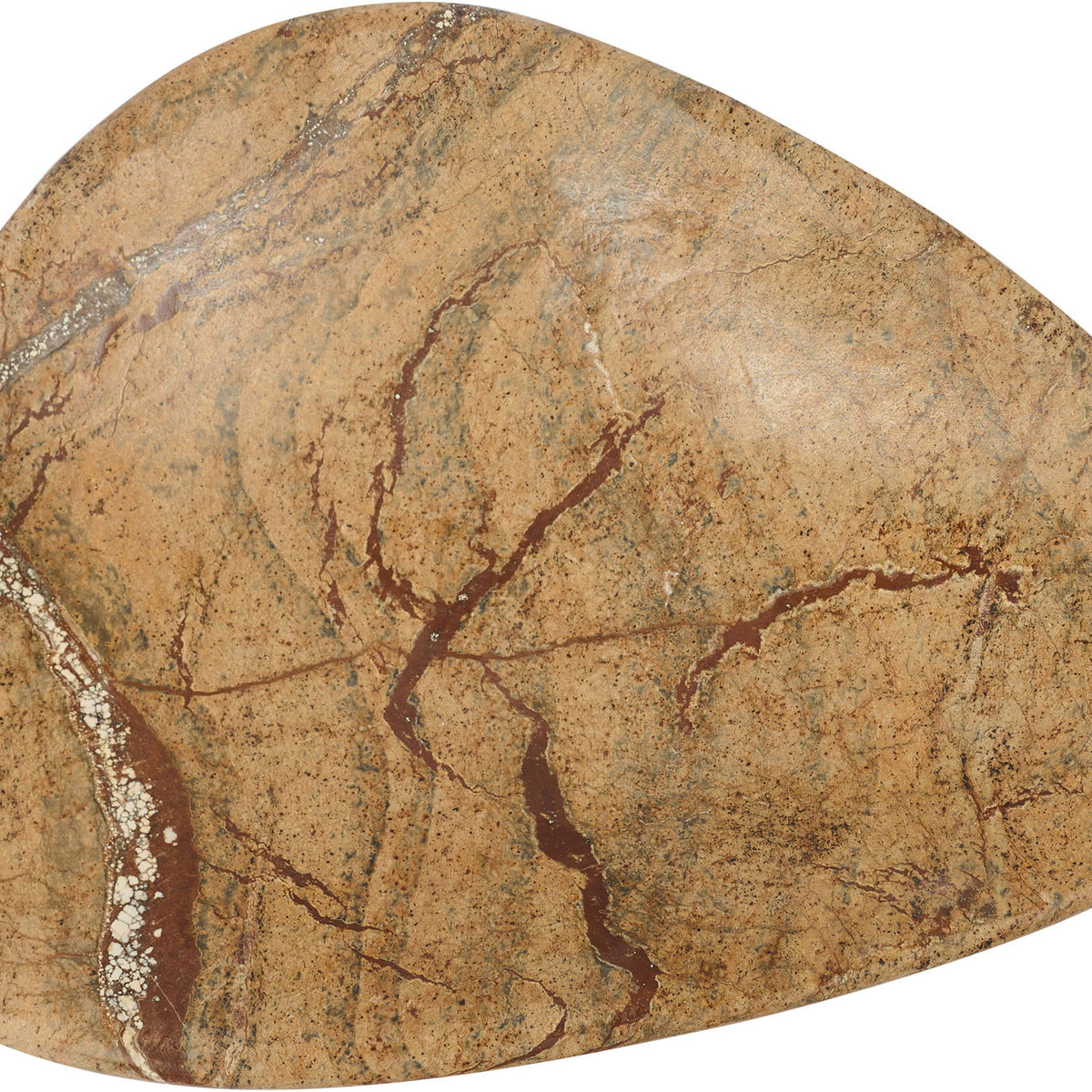 Whelan tan marble bowl with brown veining, smooth oval dish form