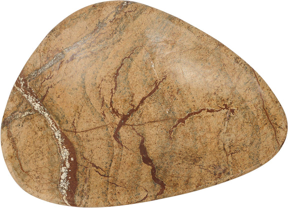Whelan tan marble bowl with brown veining, smooth oval dish form