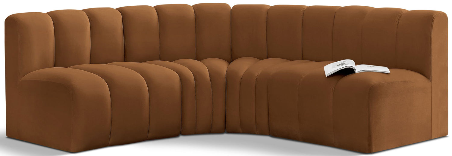 Arc - Velvet 4 Piece Corner Modular Sofa - Saddle
