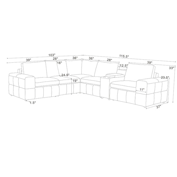 Modular U-shaped sectional sofa with large square arms