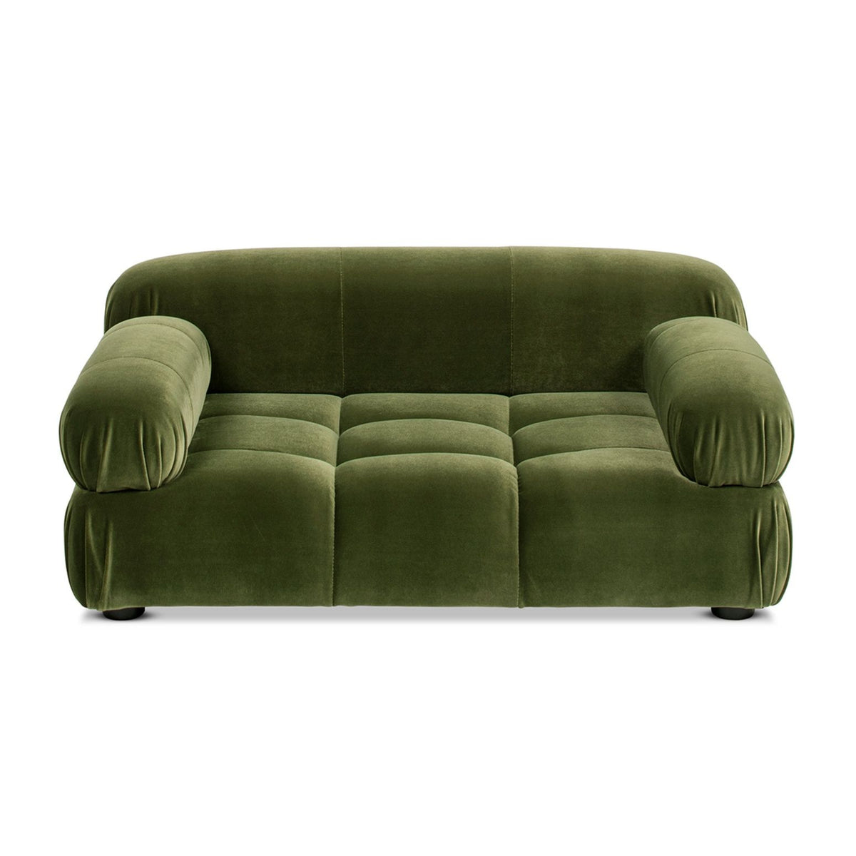 Dark green pet sofa bed for dogs and cats with tufted cushions and rolled pillow arms