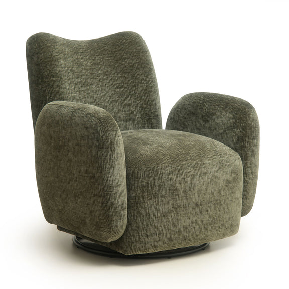 Olive green 360° swivel accent chair with wide cushioned arms