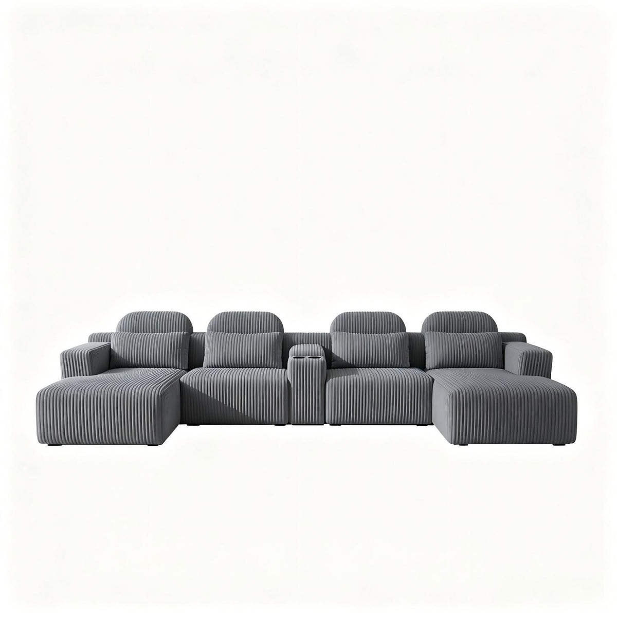 U-Shaped Sectional Sofa With Chaise Lounge And Cup Holders