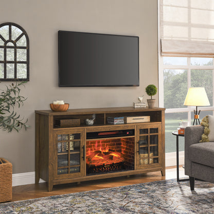 55 inch TV Media Stand with Electric Fireplace KD Inserts Heater, Reclaimed Barnwood Color, Farmhouse
