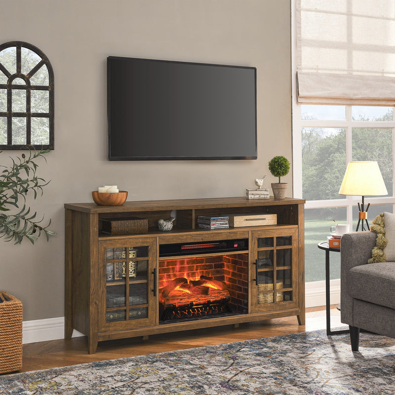 55 inch TV Media Stand with Electric Fireplace KD Inserts Heater, Reclaimed Barnwood Color, Farmhouse