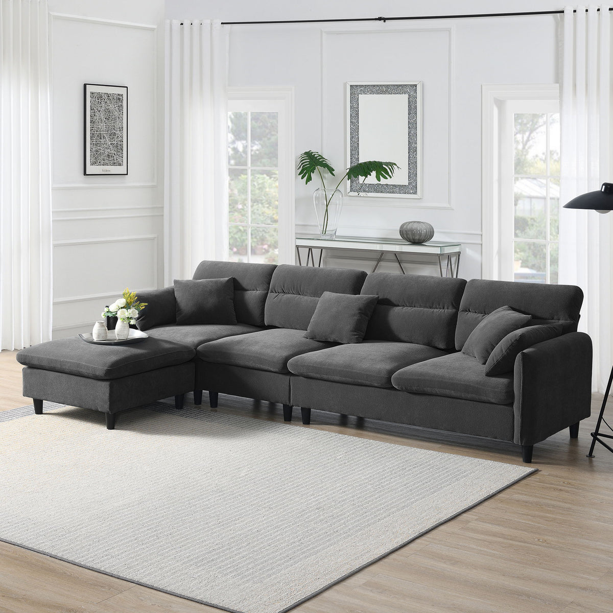 Modern Convertible Sectional Sofa L Shaped Reversible Couch Set With Free Pillows 5 Seat Cloud With Ottoman