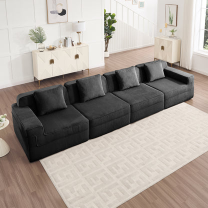 4-Seater Modular Corduroy Sectional Sofa - Black Corduroy
