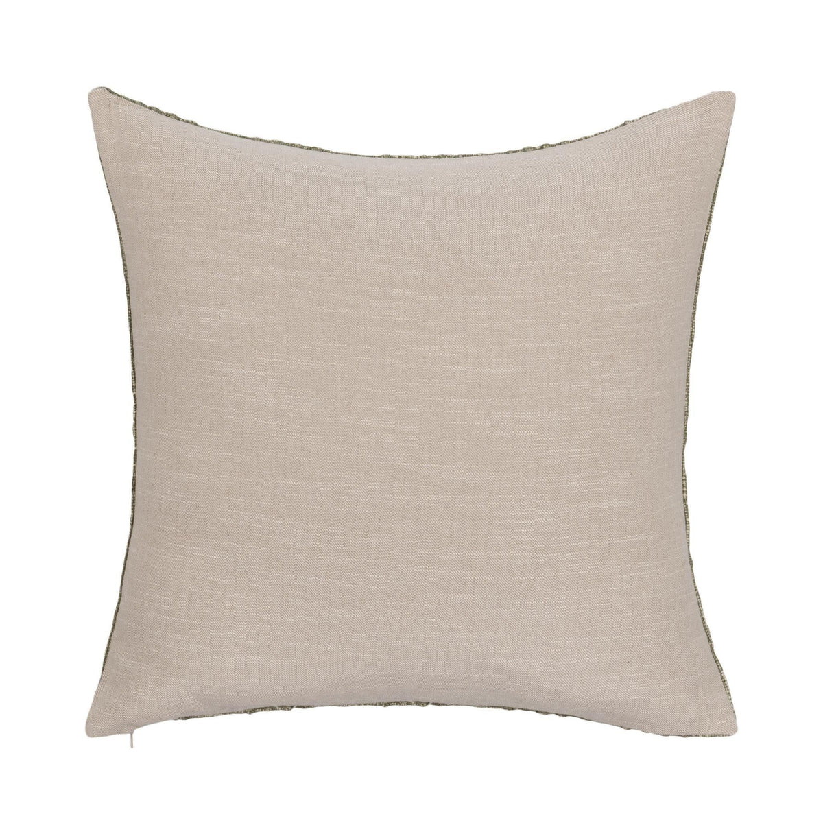 Light tan square throw pillow with smooth woven fabric and subtle stitching