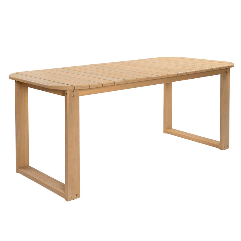 Rectangular Outdoor Dining Table With Slatted Top And U - Shaped Leg Frame For Backyard - Light Teak