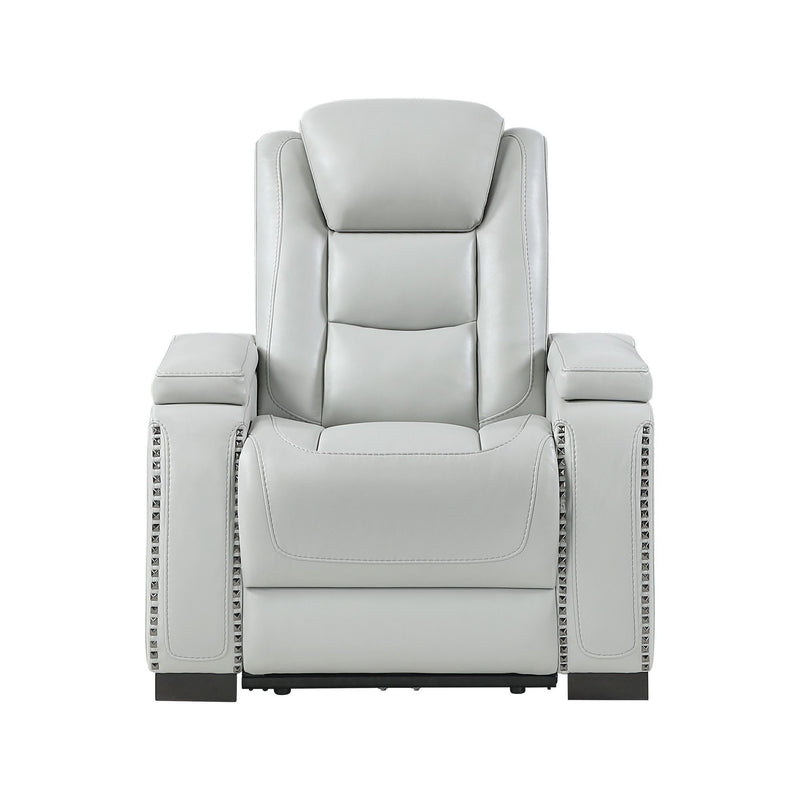 Power Recliner With Power Headrest And LED Bookshelf Arms, USB Charging - Gray