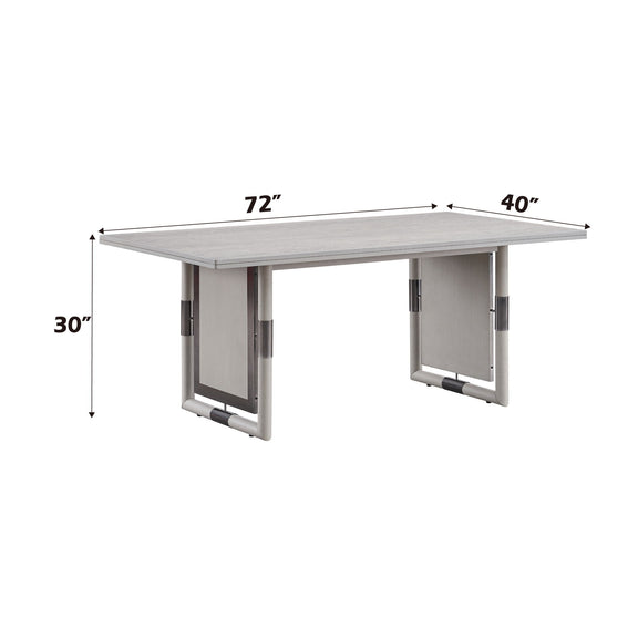 Natural rectangular dining table with open leg supports; size shows 72" by 40" top