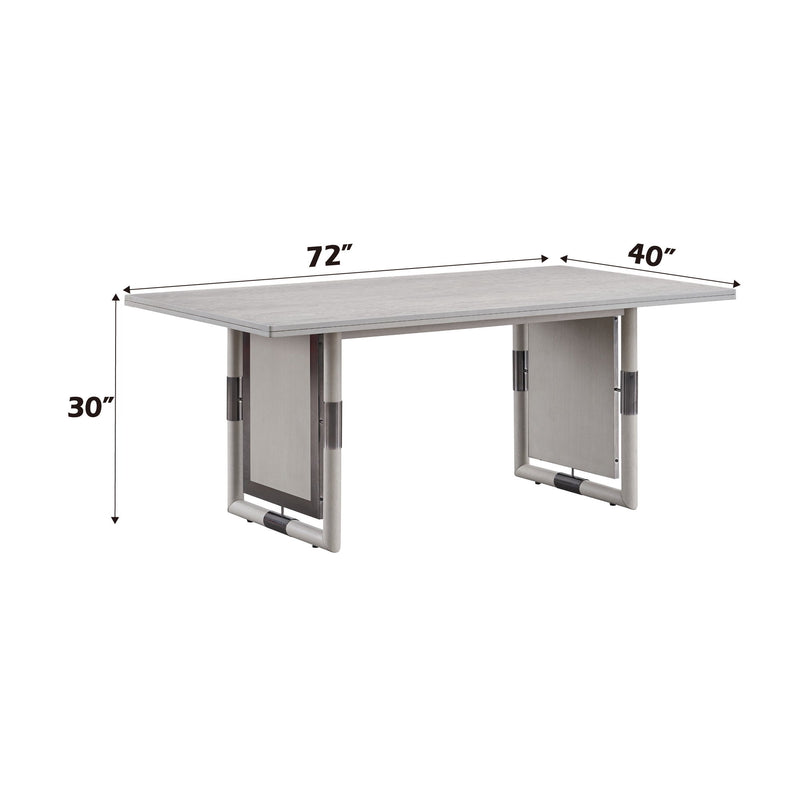 Natural rectangular dining table with open leg supports; size shows 72" by 40" top