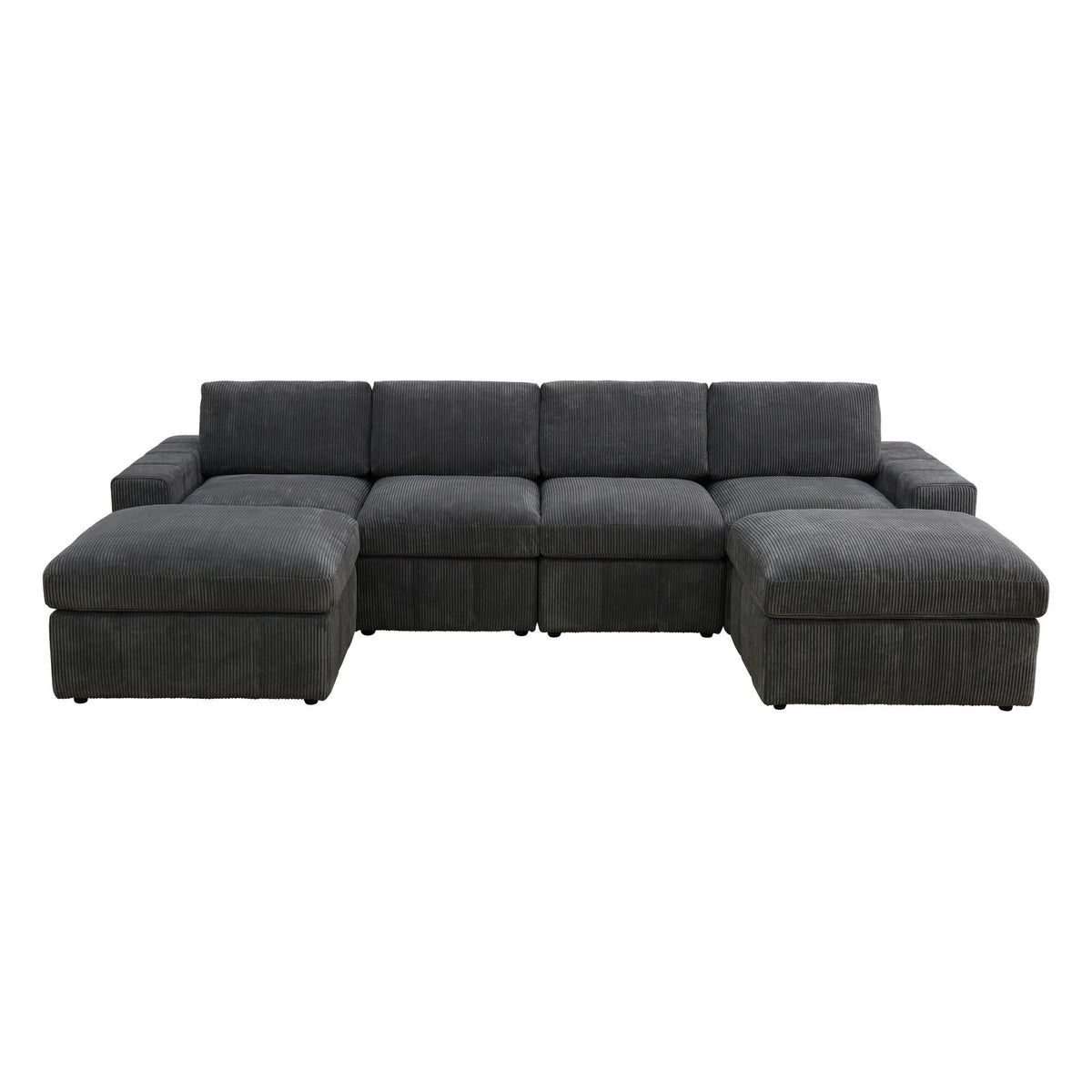 Dark gray sectional sofa with two chaise ottomans and deep seat cushions