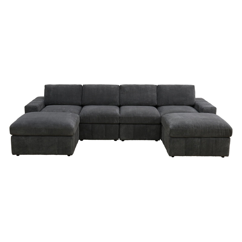 Dark gray sectional sofa with two chaise ottomans and deep seat cushions