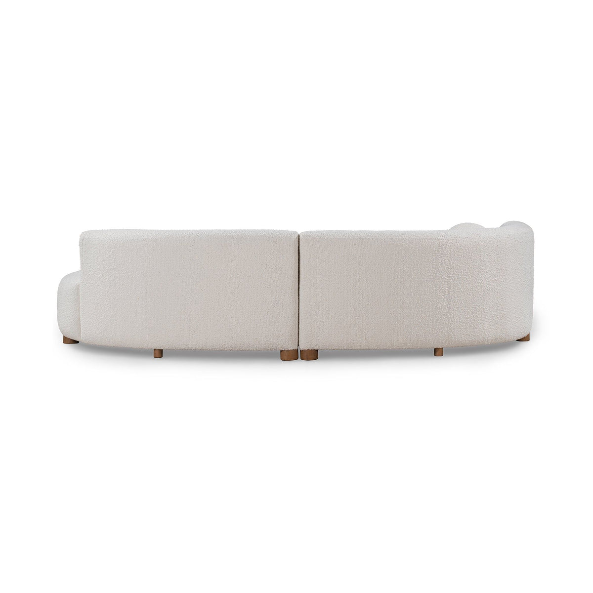 Ivory sectional sofa side view with low back and wooden legs