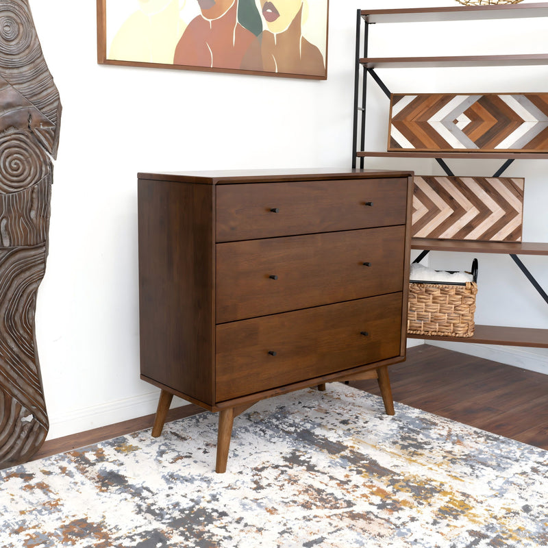 Caroline - Mid-Century Modern Dresser 3 Drawer - Brown / Wood