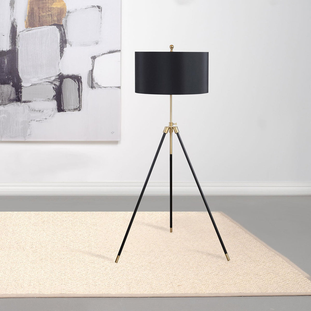 Zabka 63-inch Drum Shade Metal Tripod Floor Lamp Black