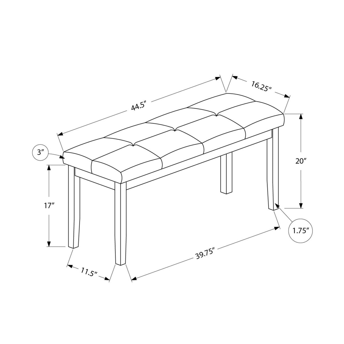 Bench, Rectangular, Hallway, Upholstered, Transitional - Cream