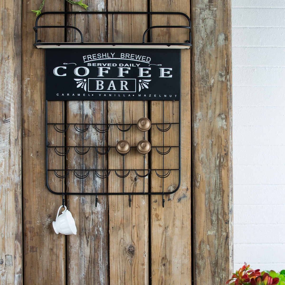Floating Coffee Bar Shelf With Coffee Pod Holder, Hooks And Storage Shelf - Black