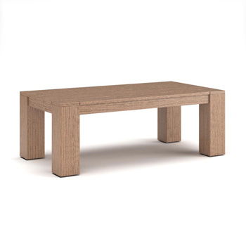 Wrights Beach rectangular coffee table in beige with a long top and four block legs.
