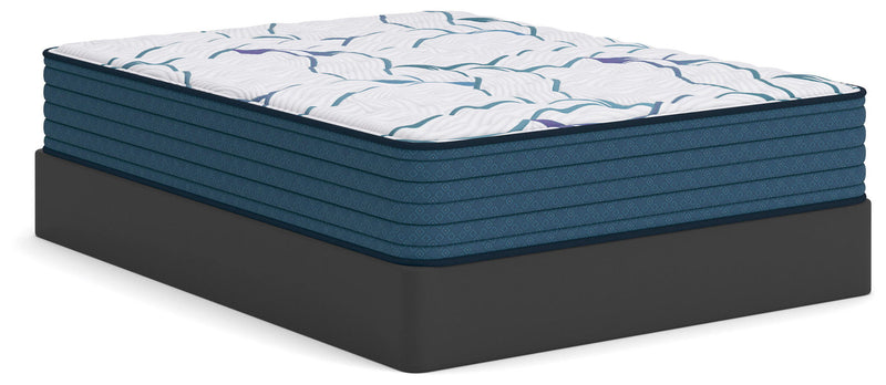 Firm 3.0 mattress with white patterned top, dark teal sides, and black base