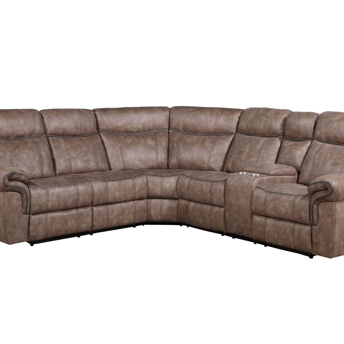 Dollum - Two Tone Nubuck Manual Recliner Sectional Sofa With USB Port Cupholder Console