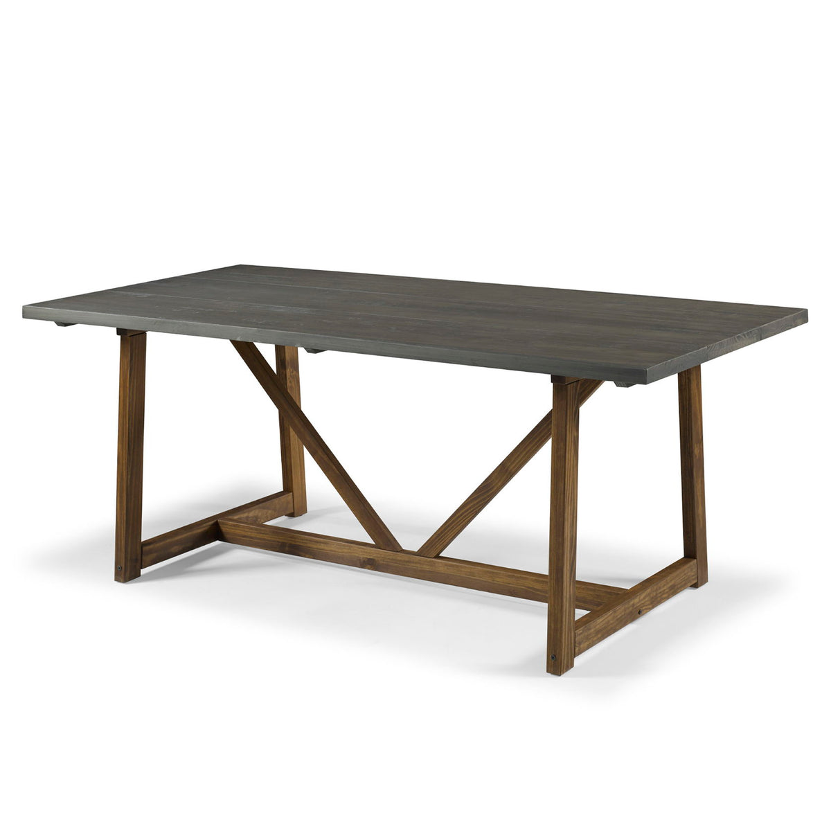 Modern Farmhouse Solid Wood V Frame Trestle Dining Table - Gray / Brown