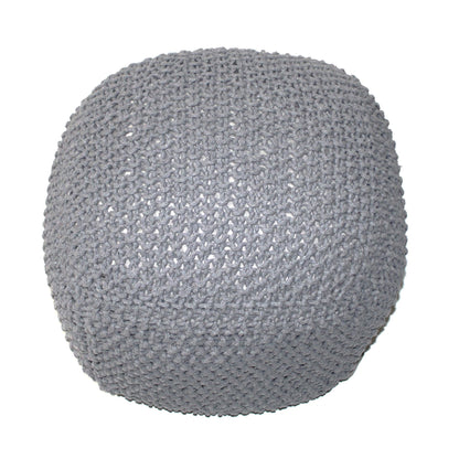 Semi-rounded cable-knit pouf, dark gray