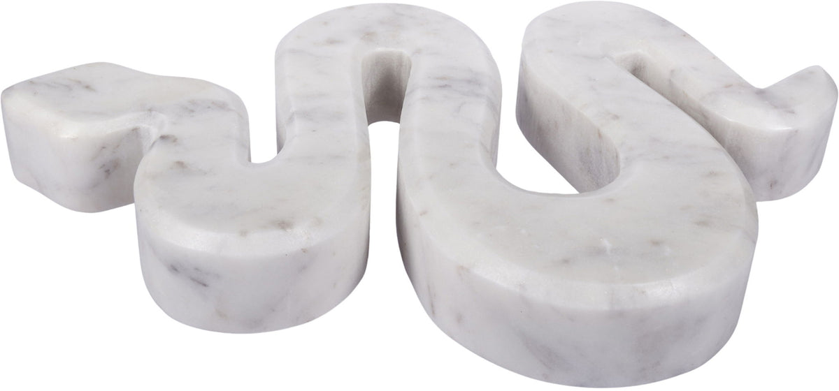 Marble sculptural tabletop object with connected swirled loops, light white