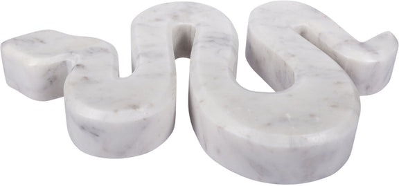 Marble sculptural tabletop object with connected swirled loops, light white