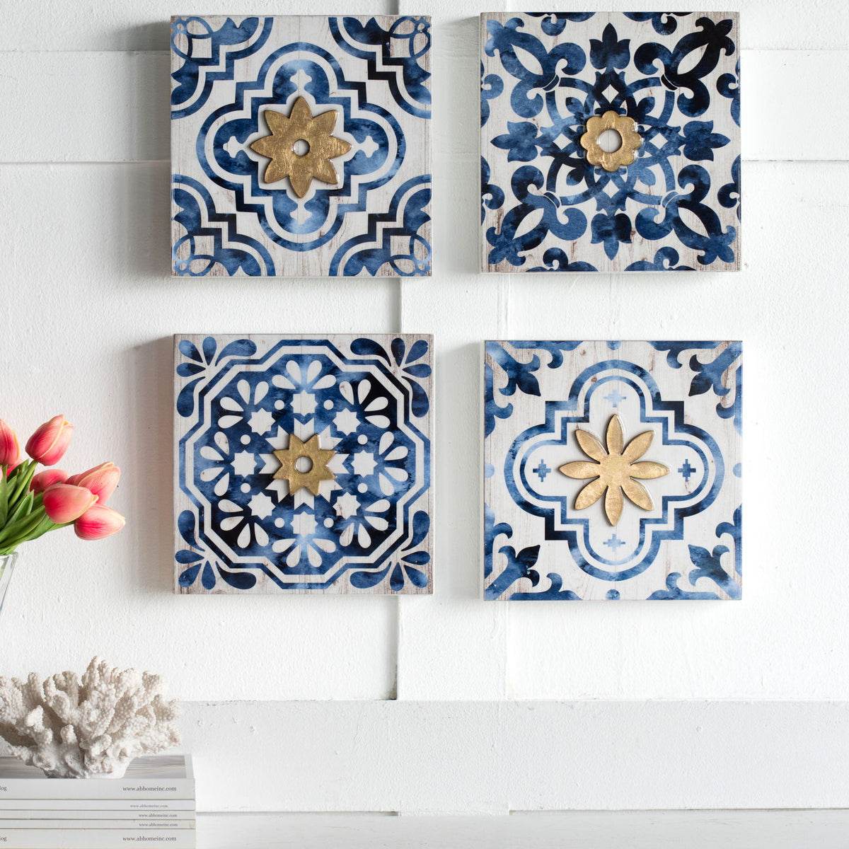 Abstract, And Wall Decor Accents (Set of 4) - White / Blue