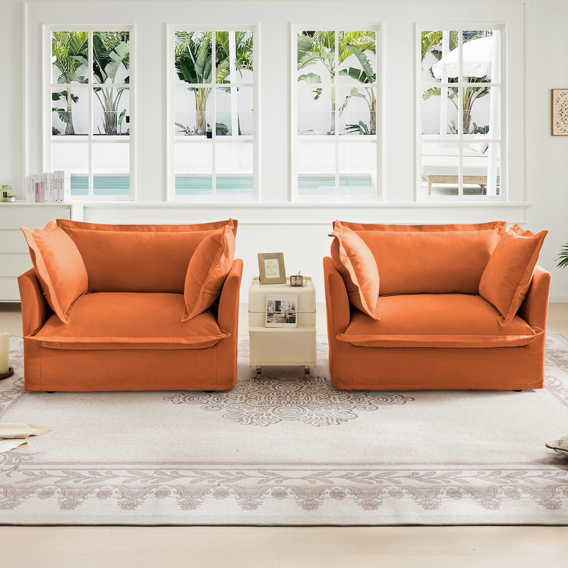 Set of 2 Slipcovered Chenille Armchairs - Orange Chenille