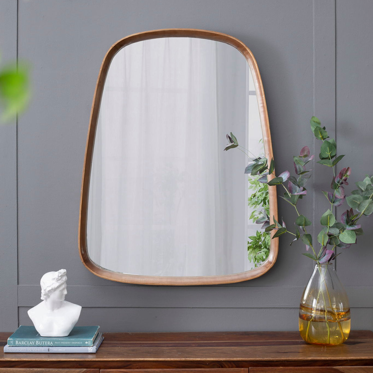 Irrgeular Mirror With Wood Frame, Wall Mirror For Living Room Bathroom Entryway - Brown