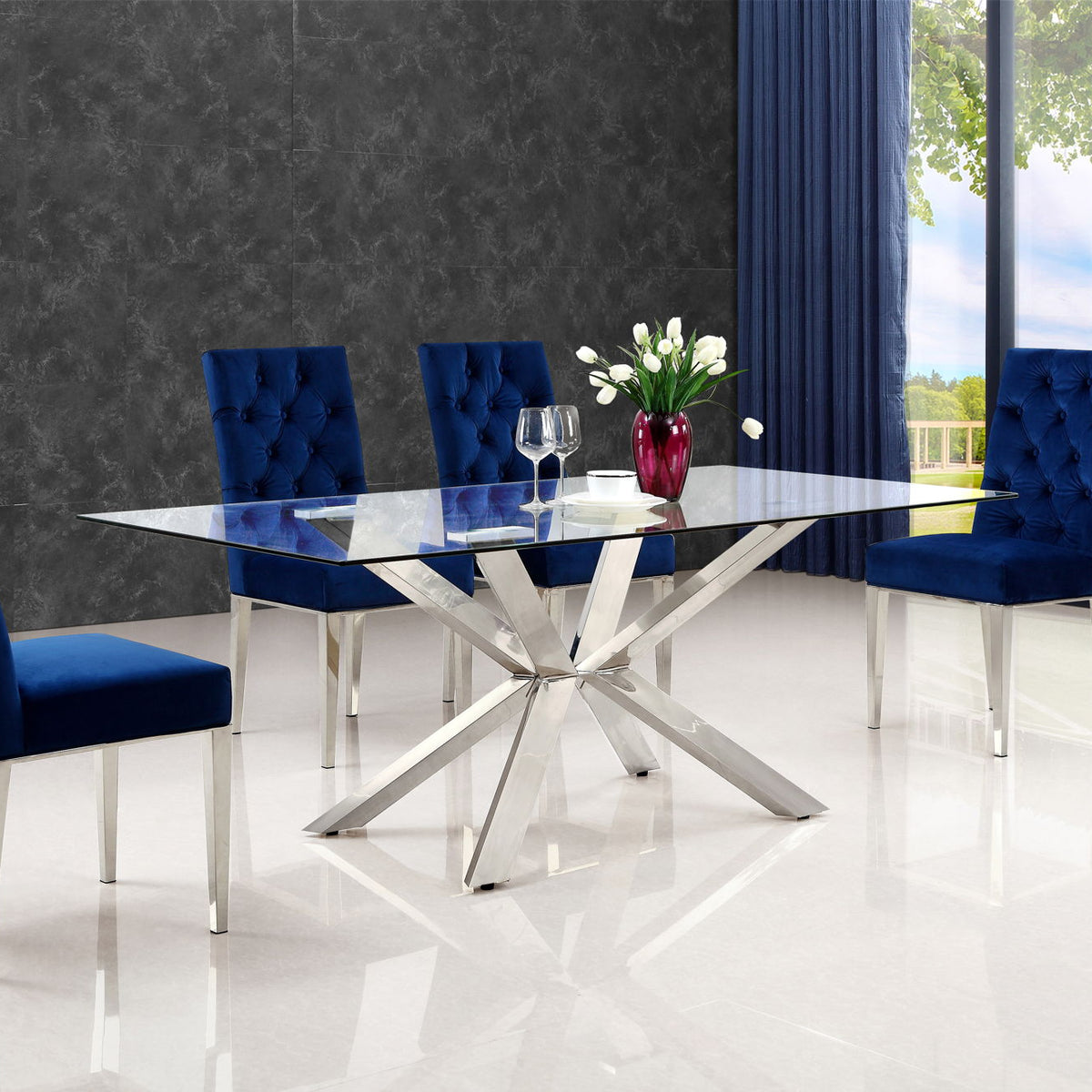 Juno - Glass Dining Table - Pearl Silver