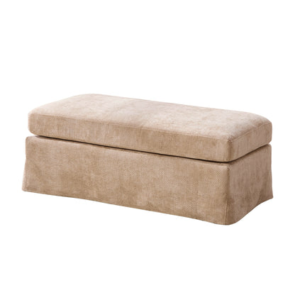 Modern Wheat Chenille Ottoman Foot Stool with Black Metal Legs, 43.7' Wide Square Footrest for Living Room Bedroom Entryway Office