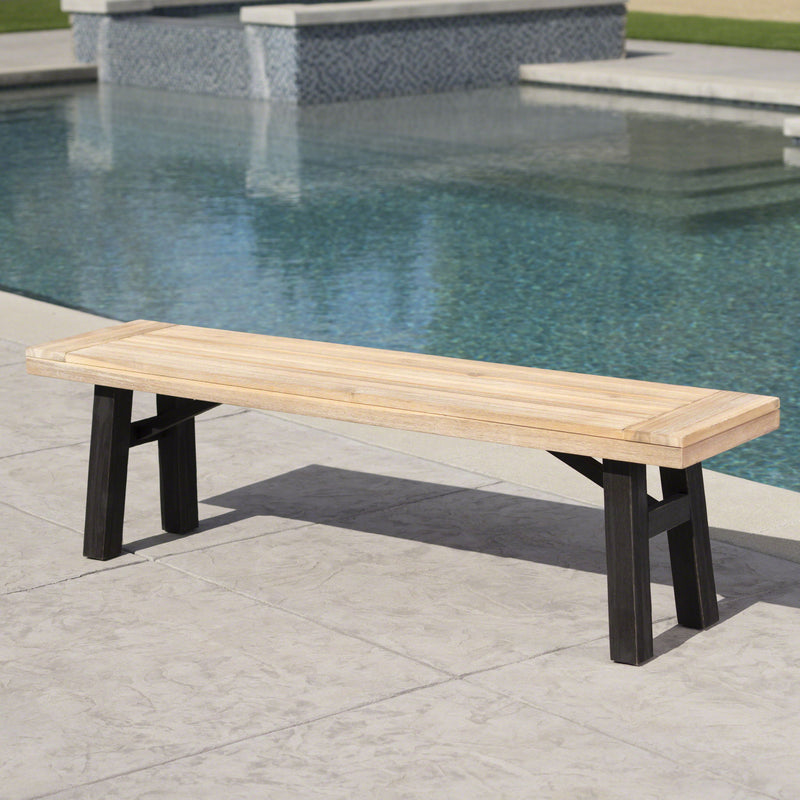 Outdoor Bench With Slat Panel Design And Acacia Wood Frame