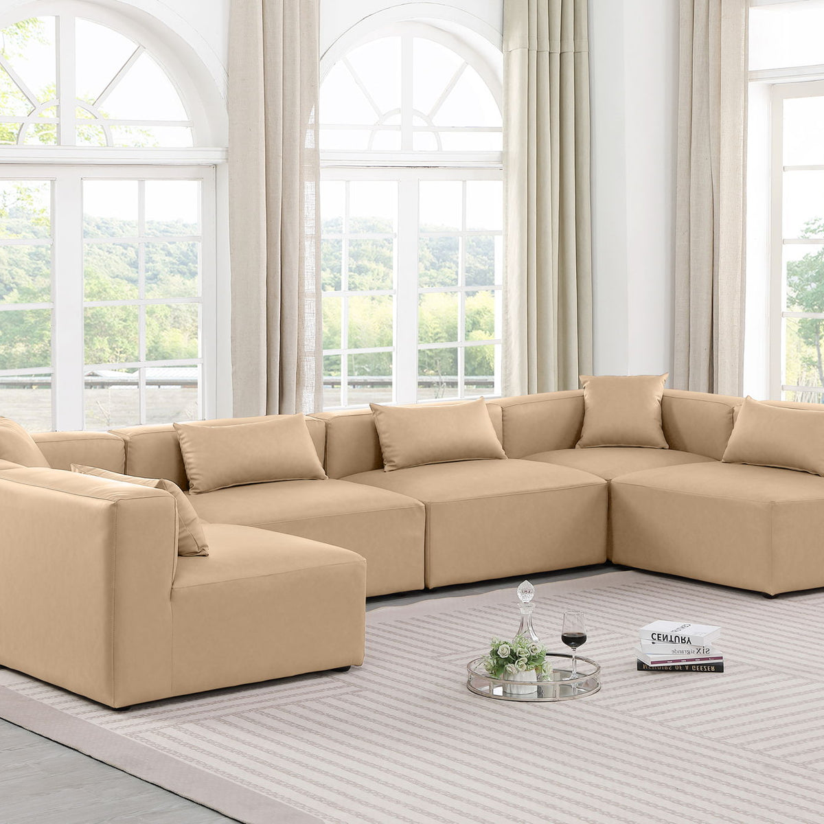 Cube - 6 Piece Modular Armless Sectional - Tan