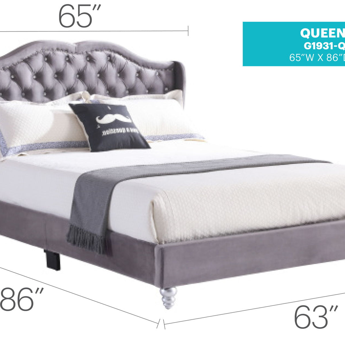 Upholstered Velvet Bed Transitional