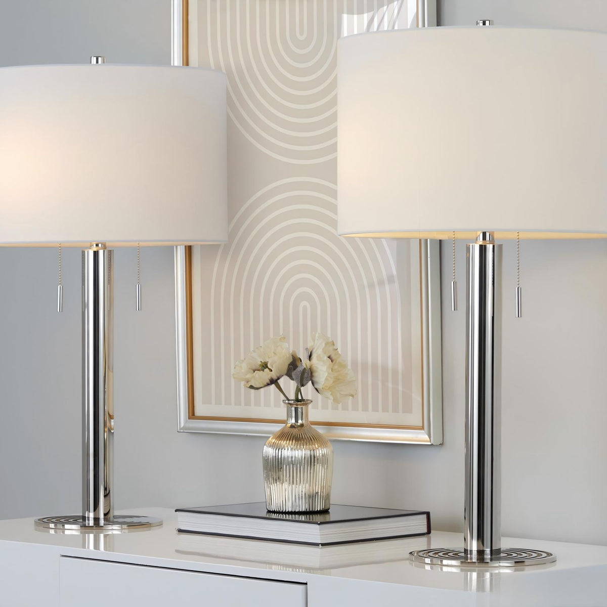 Master - 29" Contemporary Table Lamp (Set of 2) - Polished Nickel / White