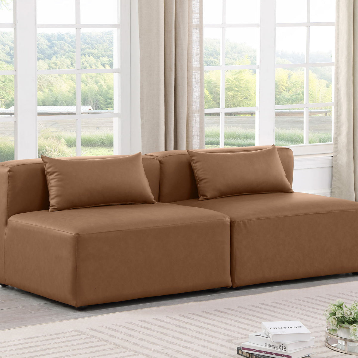 Cube - Modular 2 Piece Armless Sofa - Light Brown