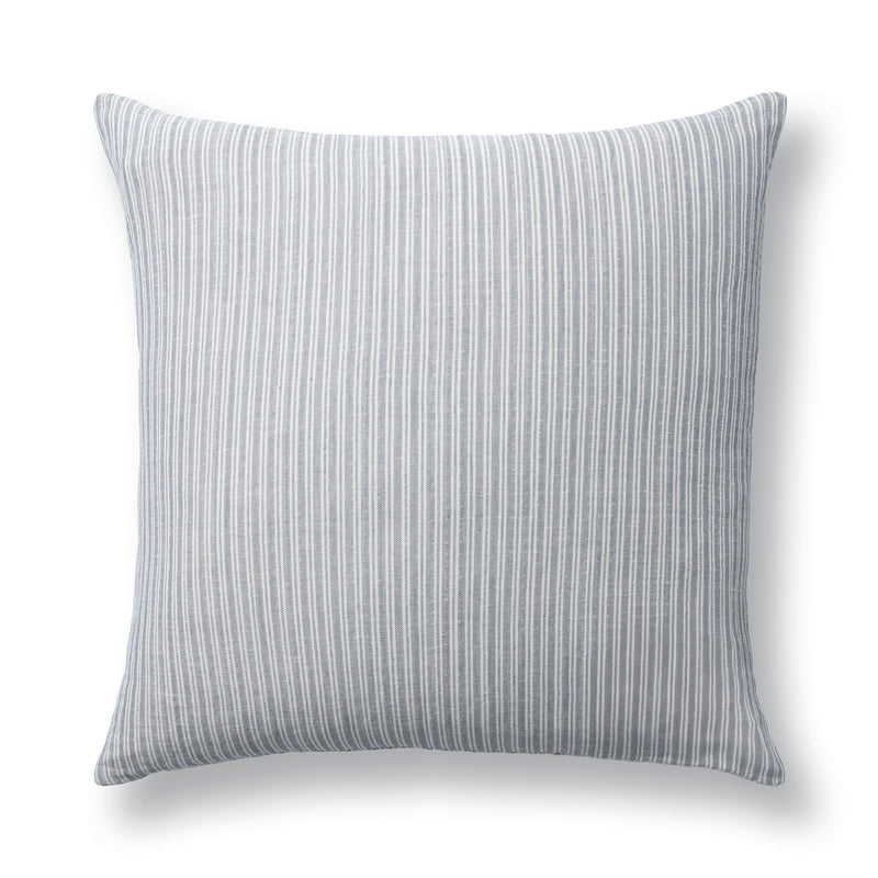 Casa square throw pillow with light blue vertical stripes