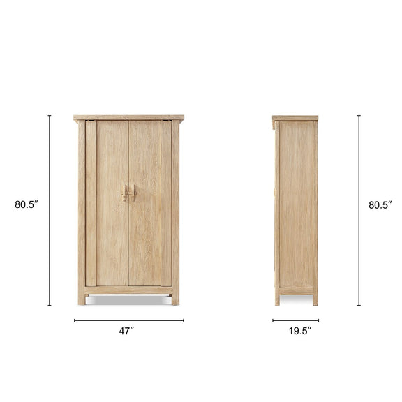 Two-door storage cabinet with dimensions: 80.5 inches high, 47 inches wide, and 19.5 inches deep