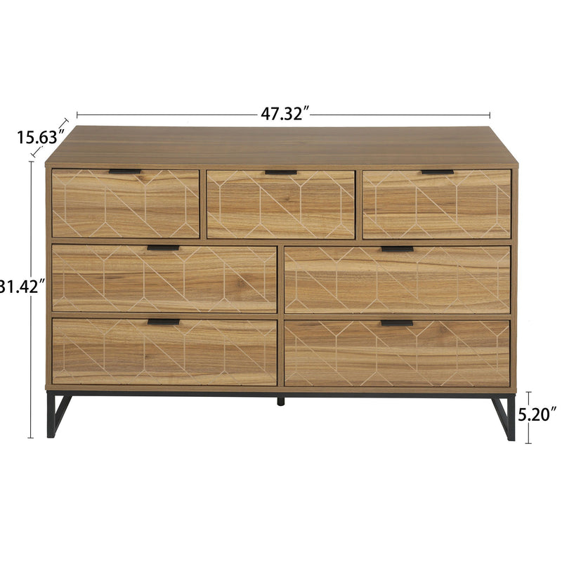 Modern 7 Drawer Dresser Cabinet - Walnut