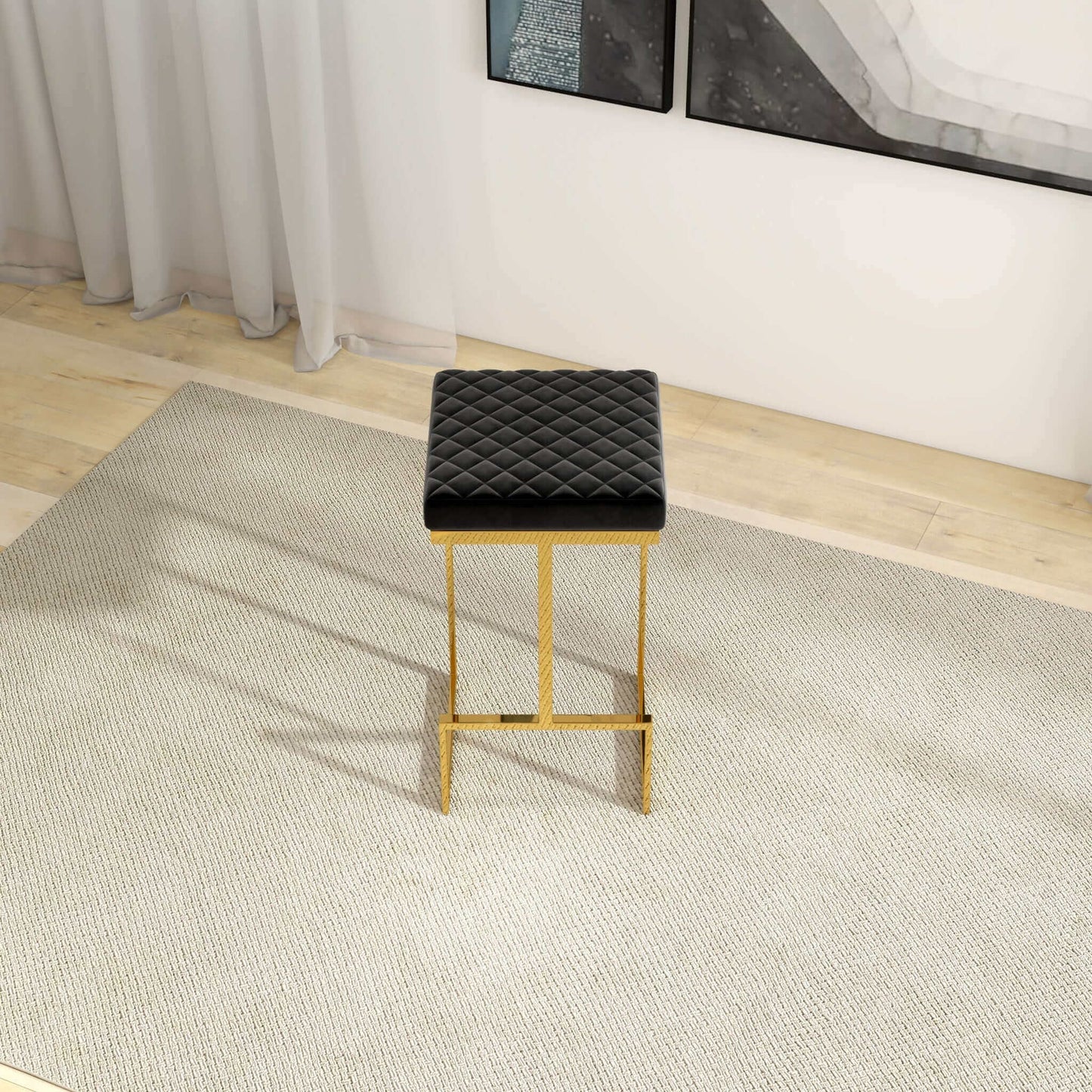 Joel - Mid-Century Modern Luxury Upholstered Stool - Black / Gold