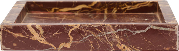 Rectangular dark red marble tray with cream veining and glossy stone finish