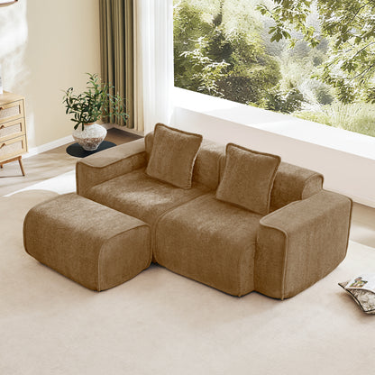 2-Seater Modular L-Shaped Velvet Sectional Sofa - Brown Velvet