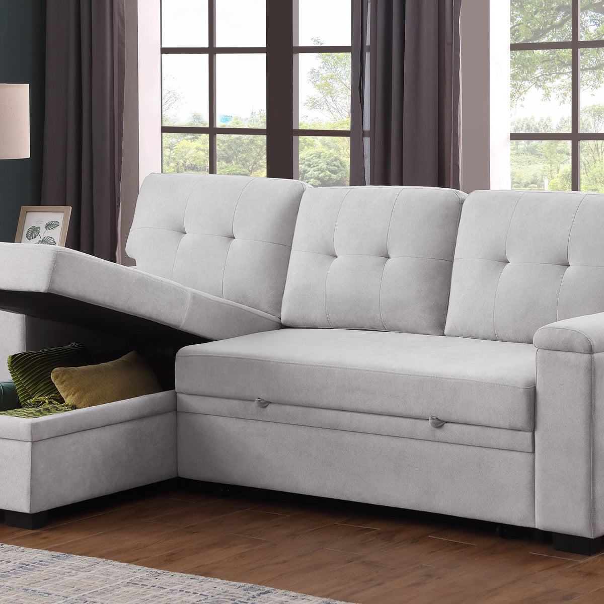 Lucca II - 84.5"W Reversible Sleeper Sectional Sofa with Storage Chaise