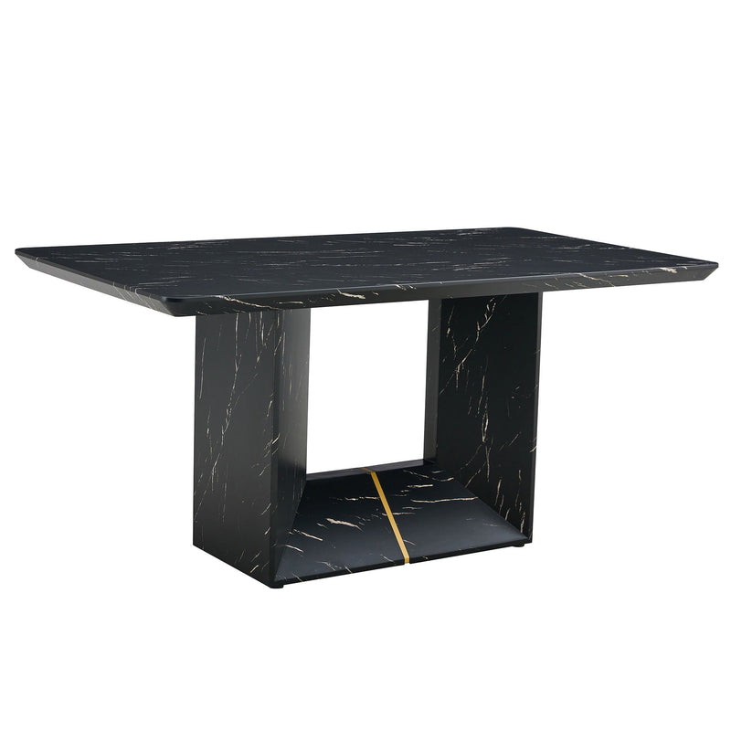 Modern Dining Table With Marbled Design For Luxurious Elegance - Black