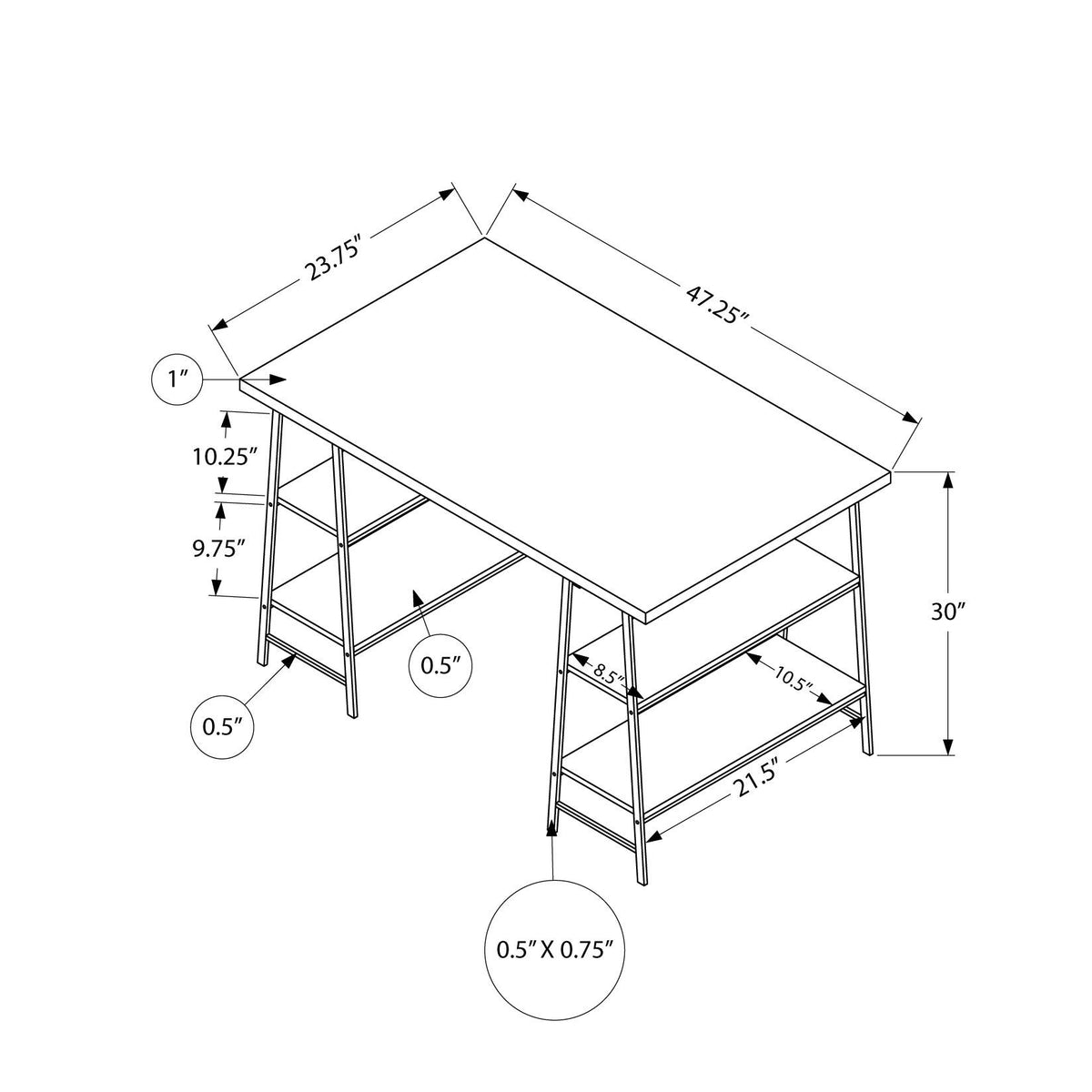 Computer Desk For Home Office, Storage Shelves, Industrial Design