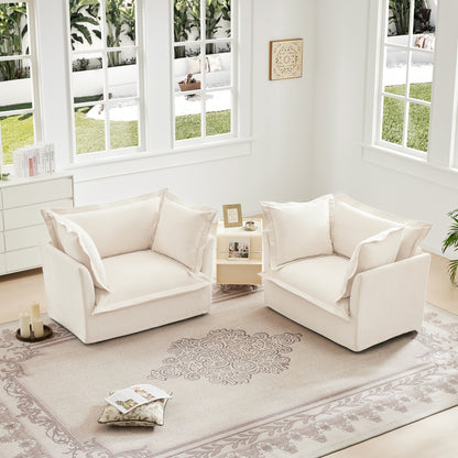 Set of 2 Slipcovered Chenille Armchairs - Cream Chenille